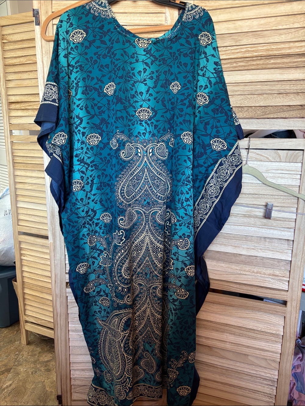Teal Paisley-Print Kaftan Dress - Elegant Women's Cover-Up O S F M